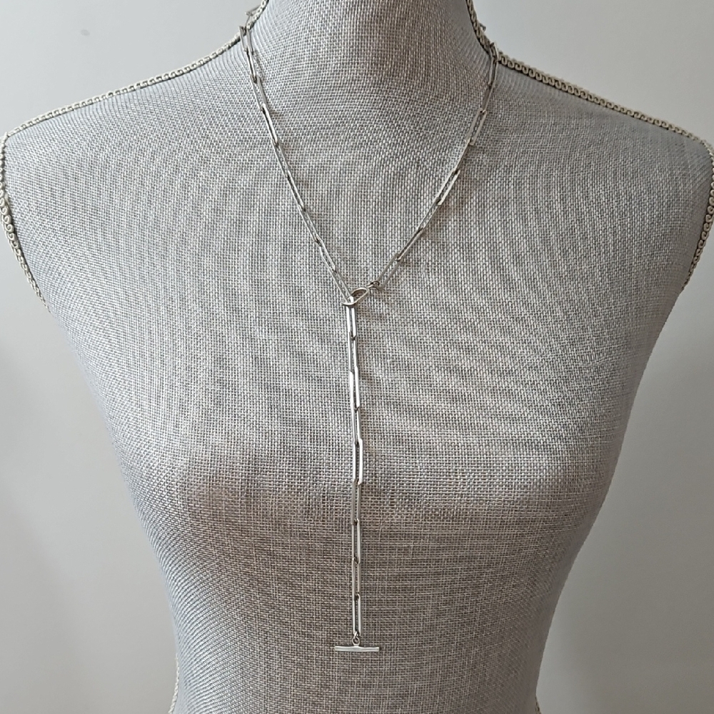 Silver Paperclip Lariat Necklace